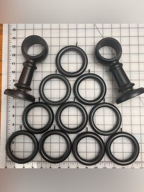 2 Curtain Wooden Brackets And 10 Black 3” Wooden Curtain rings